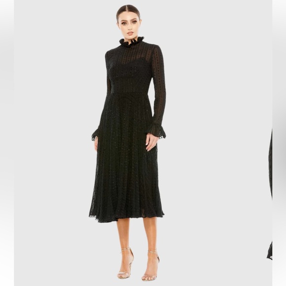 Ieena for Mac Duggal Embroidered Long Sleeve Ruffle Dress NWT - Picture 3 of 17